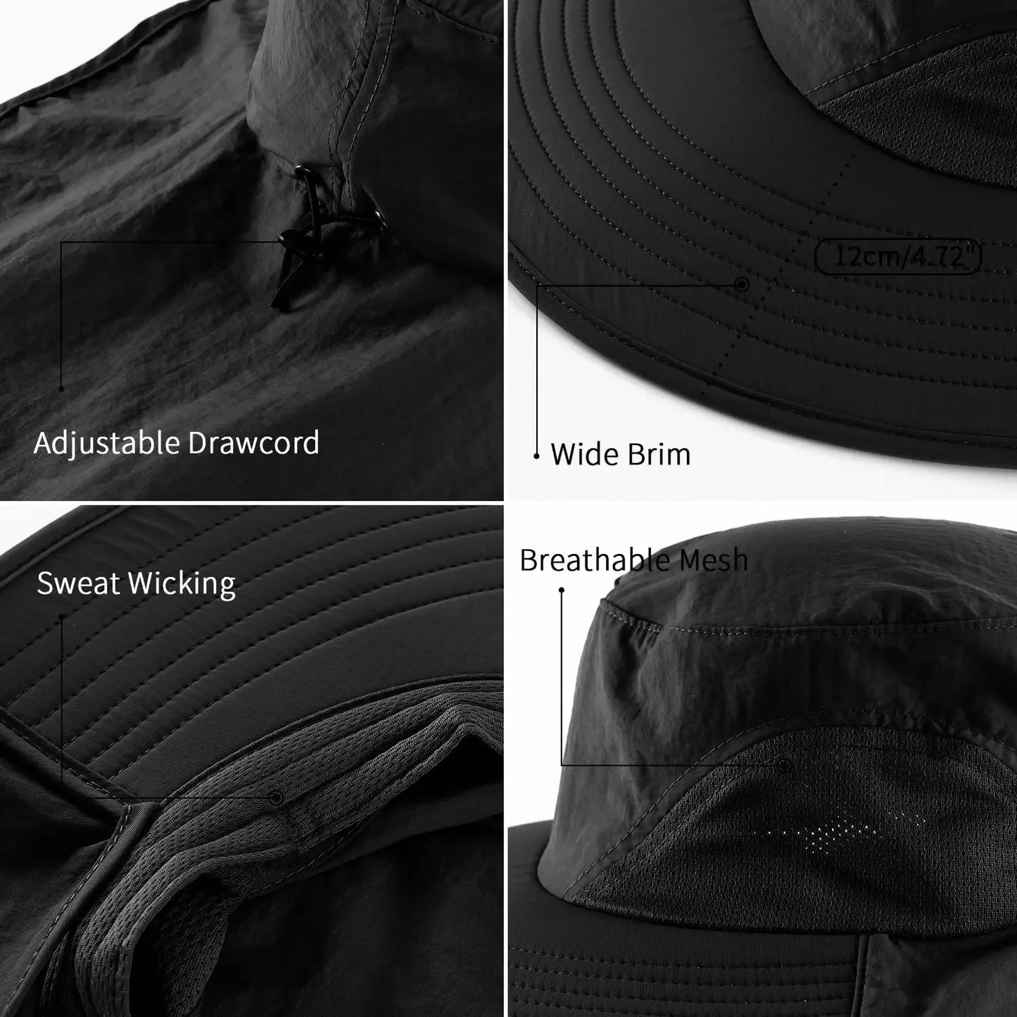 Outdoor UPF50+ Sun Hat Wide Brim Mesh Fishing Hat with Neck Flap