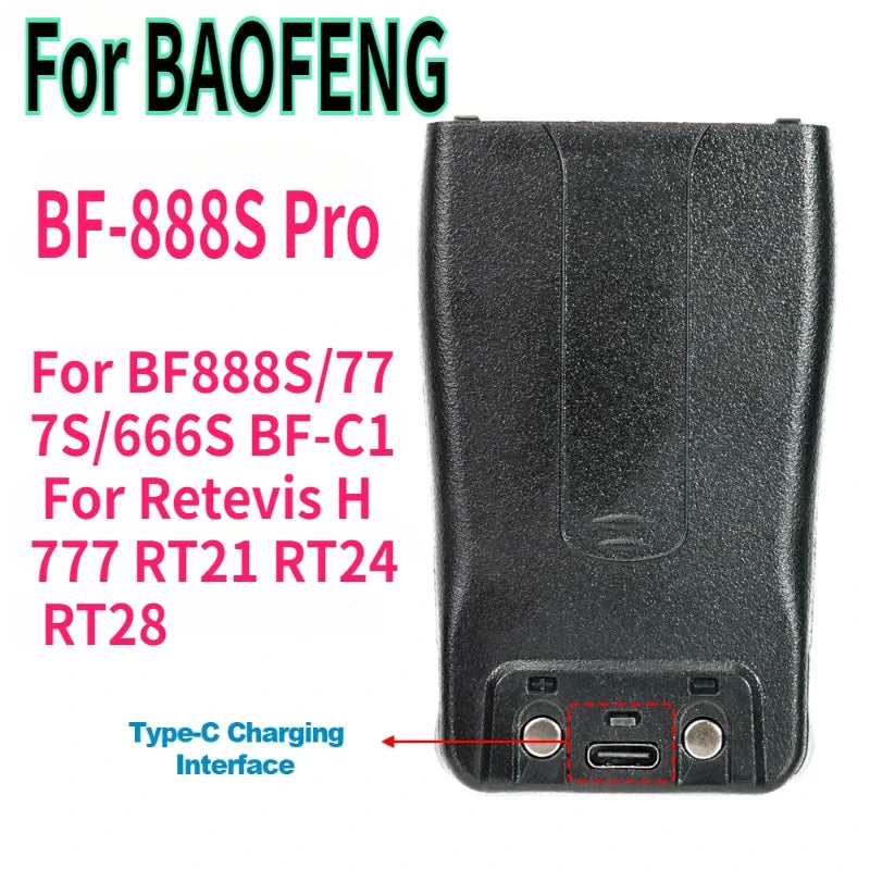 BF-888S Pro Battery Upgrad (USB-C) Charging, BF888S/777S/666S BF-C1, Retevis H777 RT21 RT24 RT28