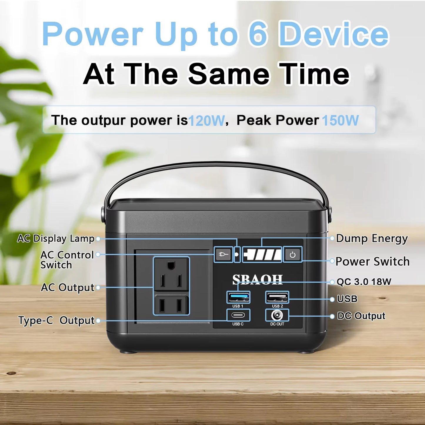 Powerstation 88.8Wh,Camping Power Station with 120W (peak 150W) AC Output,Power Solar Generator RV