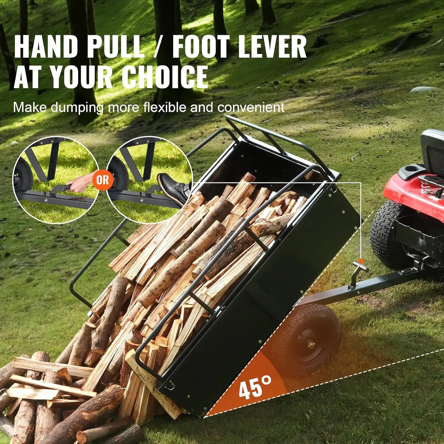 Heavy Duty ATV Dump Cart - Steel Tow Behind trailer, 750 lbs, 15 Cubic Feet garden Remove Sides