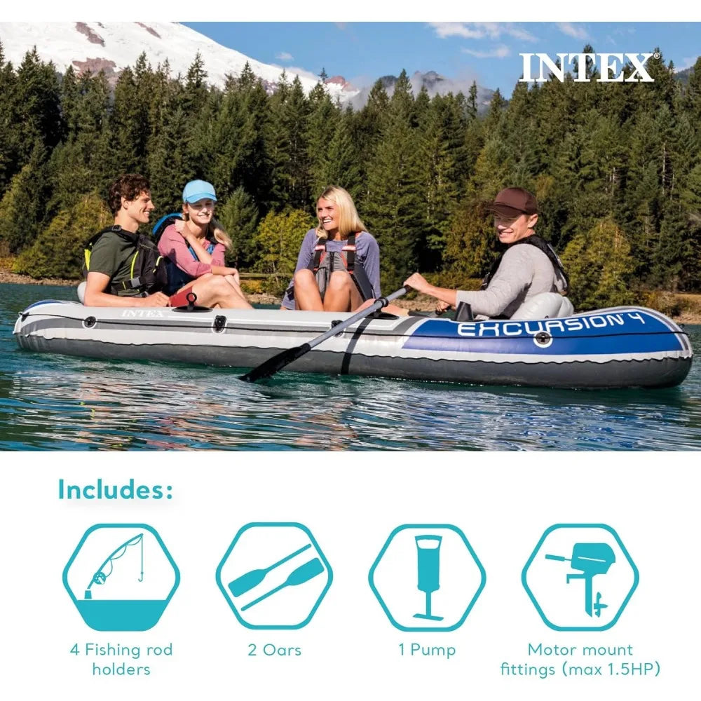 5 Person Inflatable Boat Set with 2 Aluminum Oars,Pump 12V Transom Mount Trolling Motor/Mount Kit