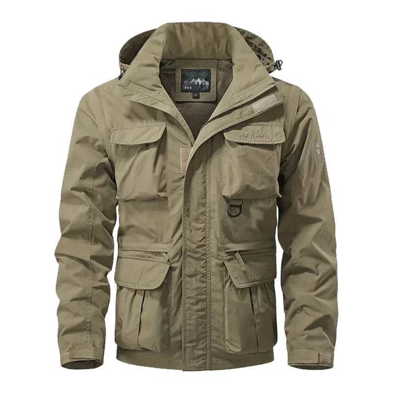 Men's Casual Waterproof Multi Bag Cargo Jacket Outdoor Detachable Windproof Hooded Jacket  Jacket