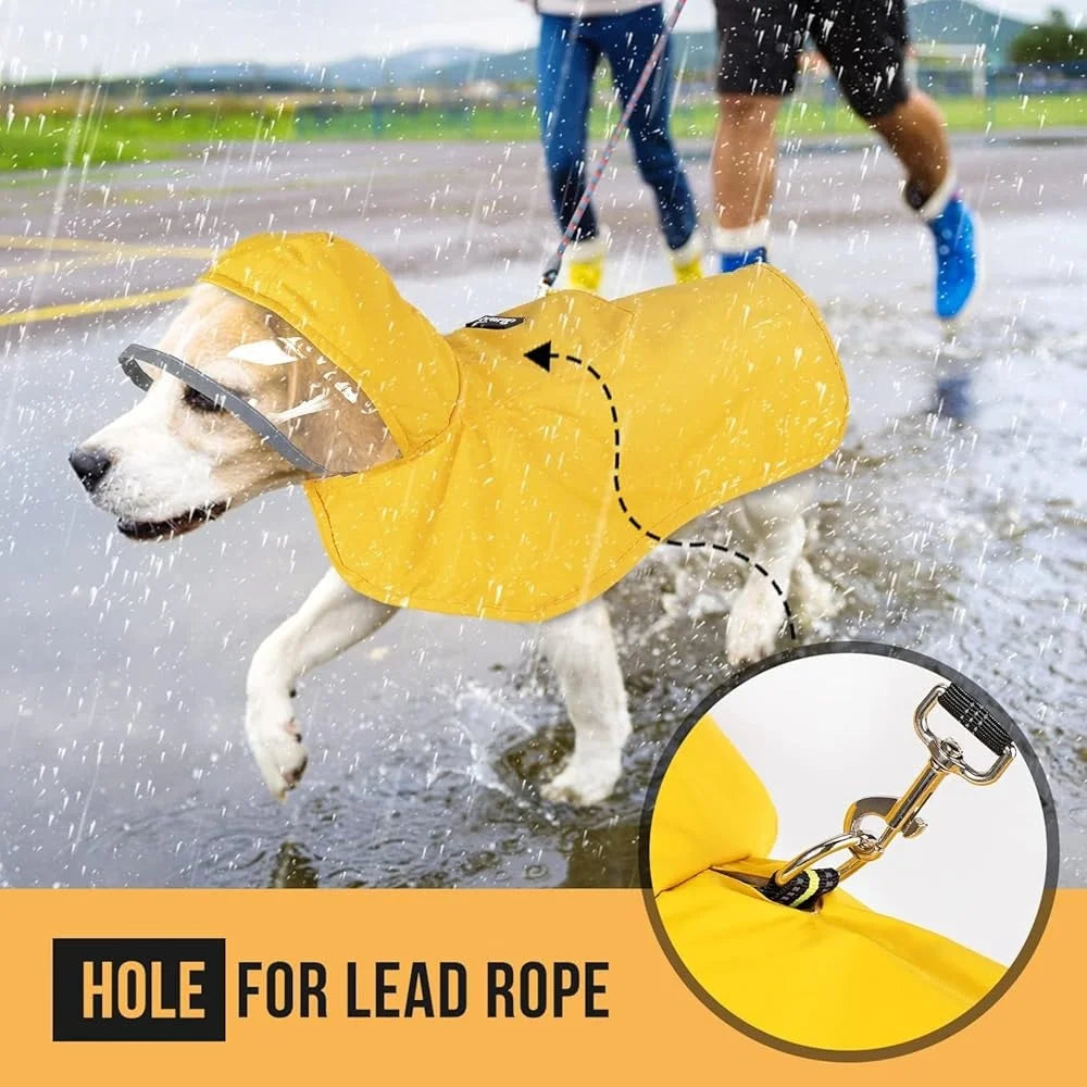 Dog Raincoat Adjustable Waterproof, Transparent Hood Reflective Straps Small Medium Rain Gear