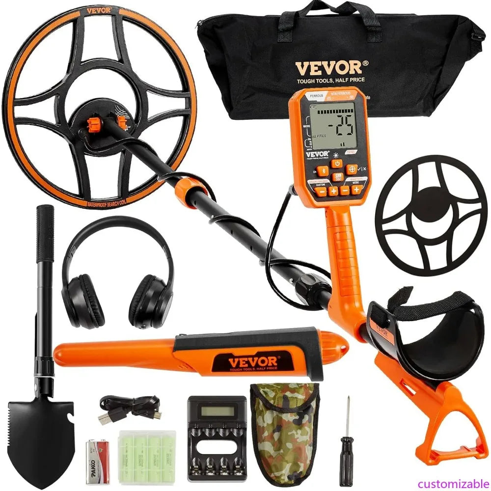 Professional Rechargeable Metal Detector,12"Coils, Waterproof Gold, Adjustable 39-50", 7 LCD Modes