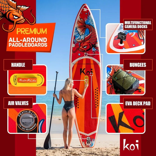 Inflatable Paddle Board Stand Up, Adults SUP, Premium Accessories Pump, Adjustable Paddle
