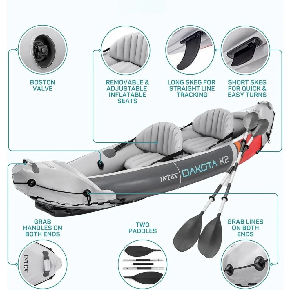 2 Person Inflatable Kayak, Accessory Kit, 86Inch Oars,Air Pump, Carry Bag