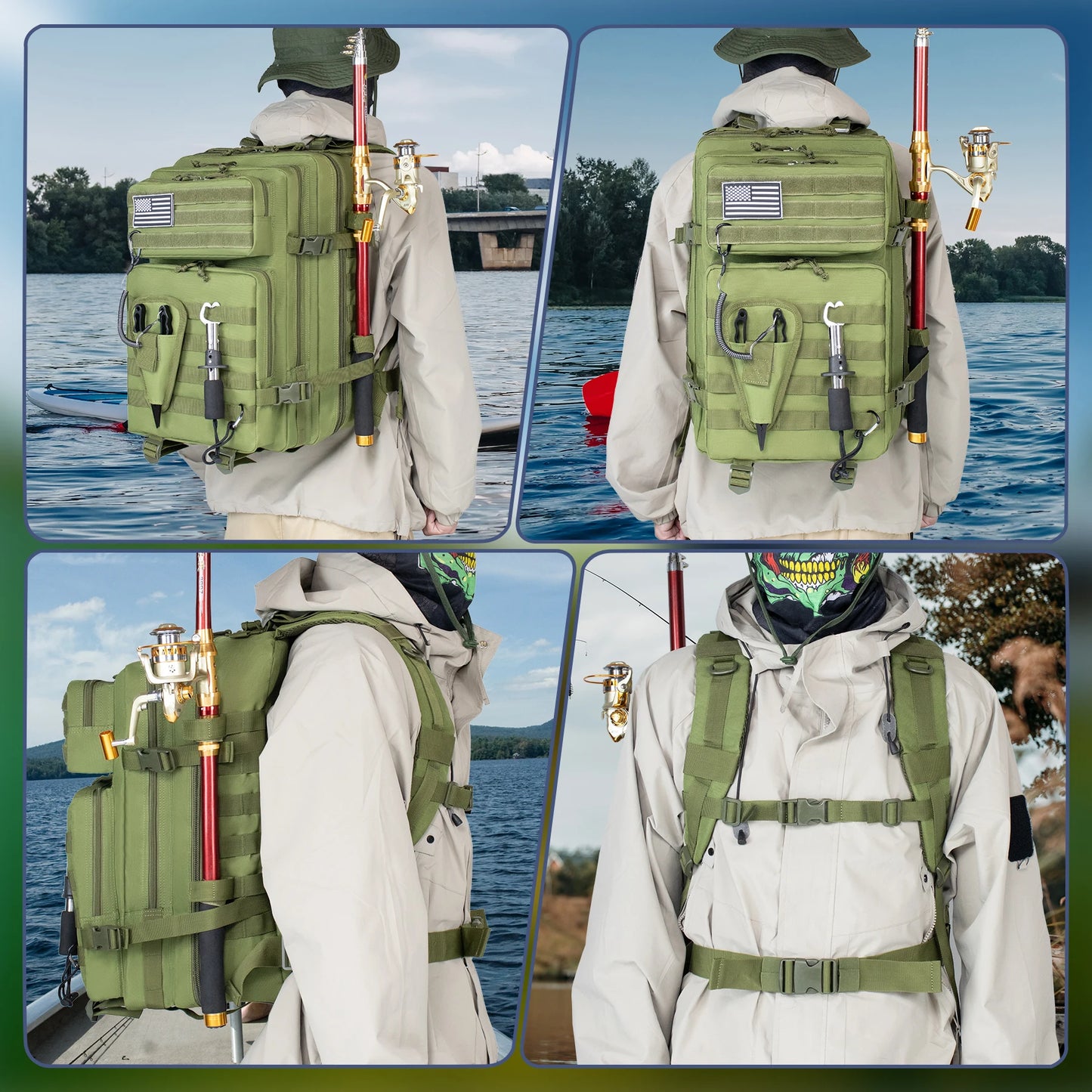 45L Fishing Hunting Bag Tactical Backpack Men's Travel Large Capacity Rucksacks Men Waterproof