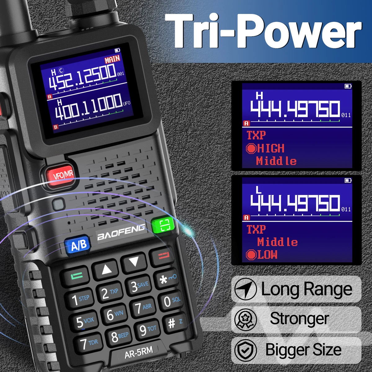 2PCS AR-5RM Multi Band Walkie Talkie,10W Wireless Copy Frequency 999CH 2500mAh UV-5RH Long Range Ham