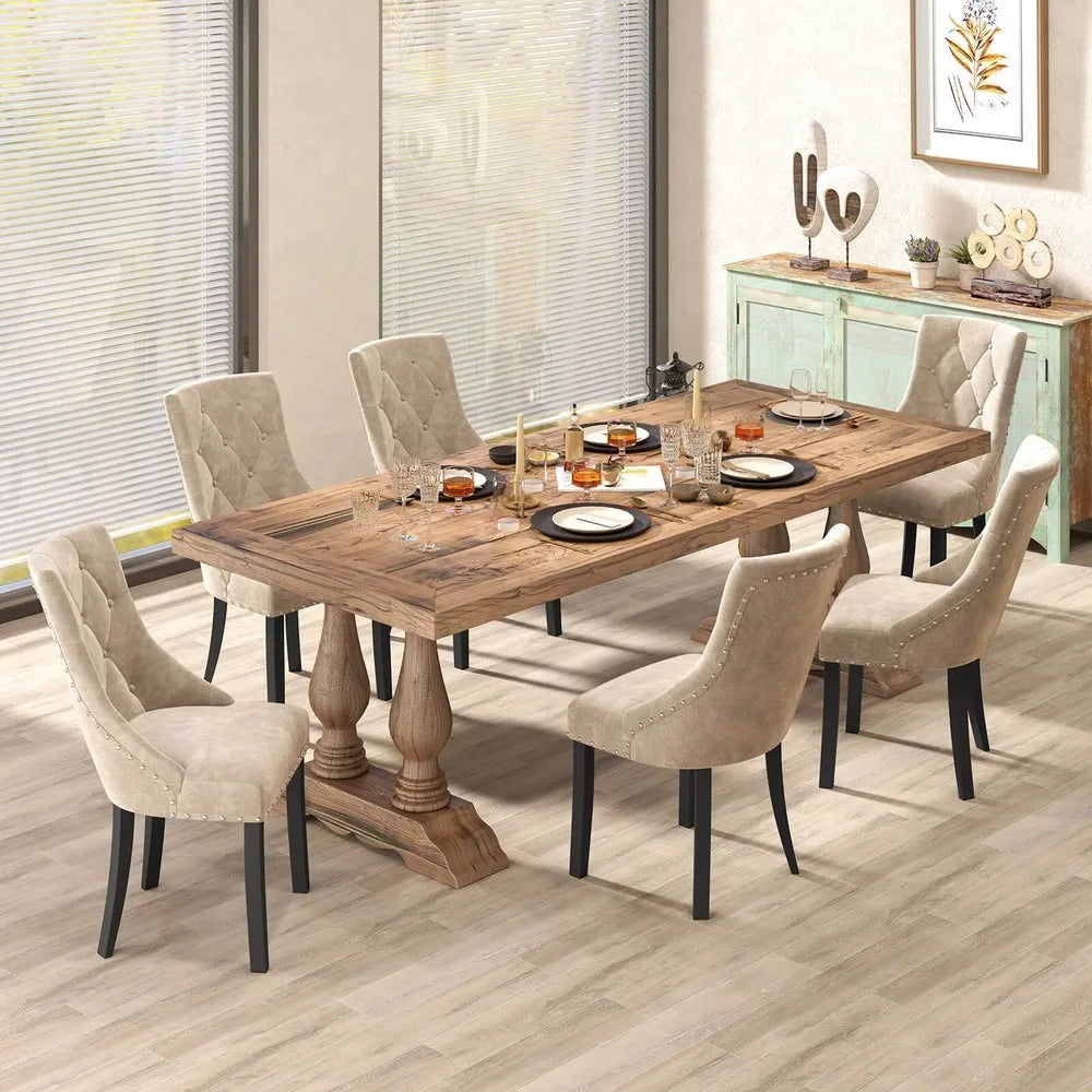 Upholstered Dining Chairs Set of 4 Tufted Wingback Chairs w/ Solid Wood Legs, indoor use