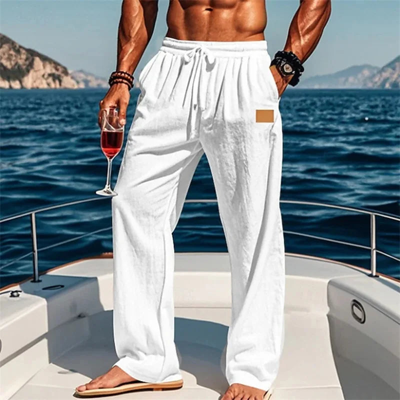 Men s Comfortable Elastic Waist Drawstring Pants with Loose Fit and Breathable Fabric Perfect for Casual Wear on the Beach or