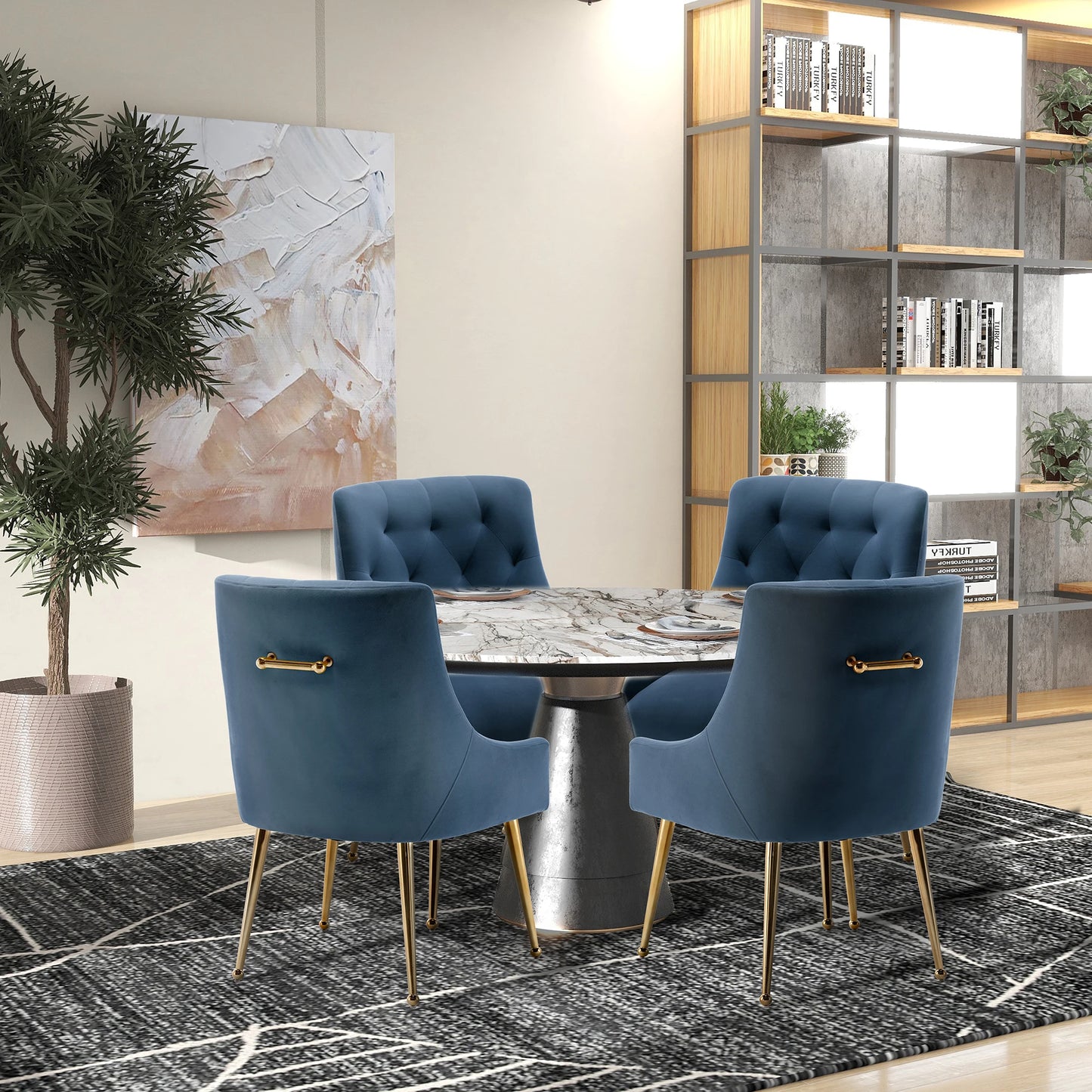 Modern Velvet Dining Chairs Set of 4, Tufted Upholstered, for Dining Room, Office Chair