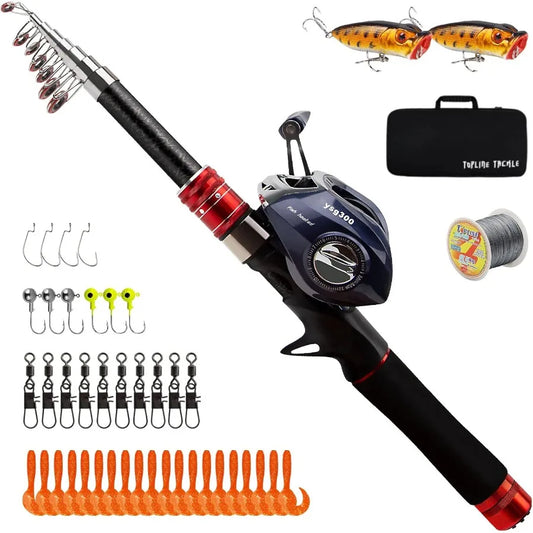 Telescopic Fishing Rod, Reel Combo Carbon Fiber,Stainless Steel Baitcasting Reel