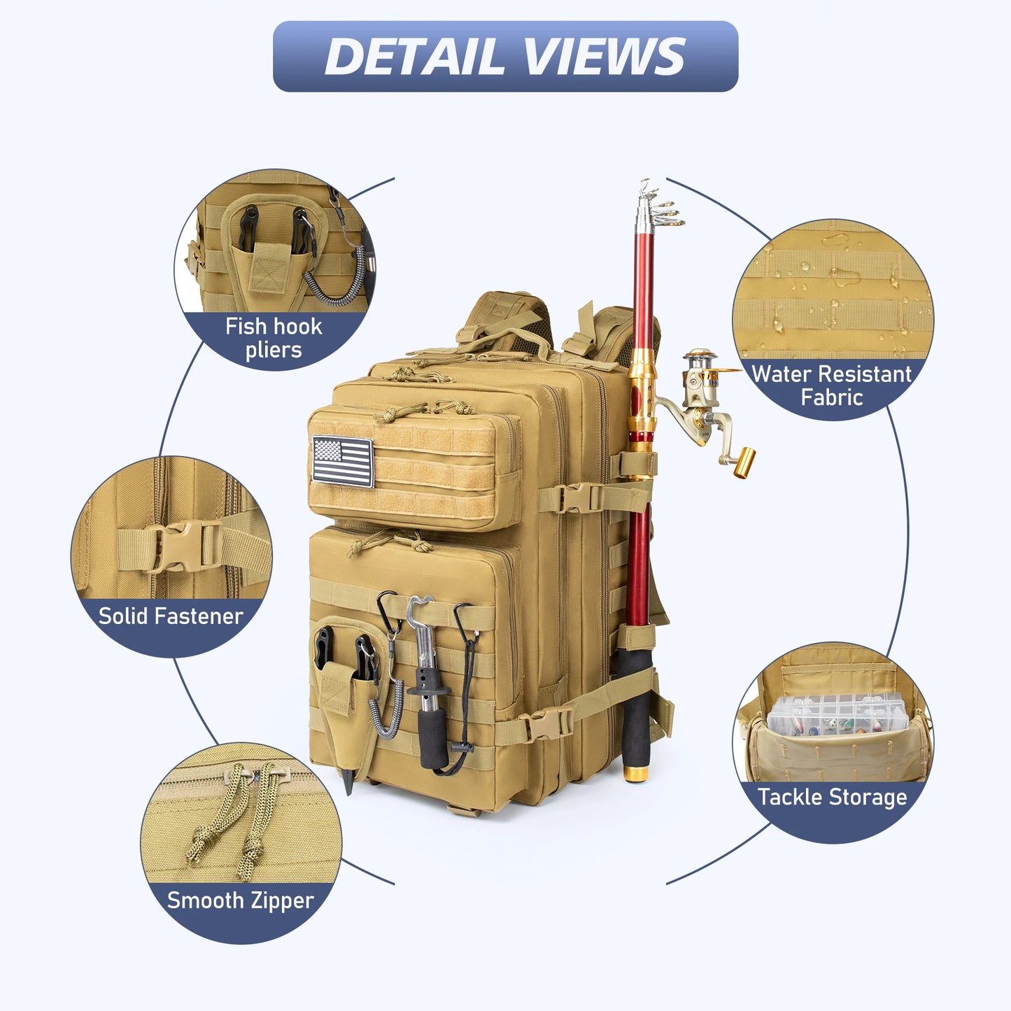 45L Fishing Hunting Bag Tactical Backpack Men's Travel Large Capacity Rucksacks Men Waterproof