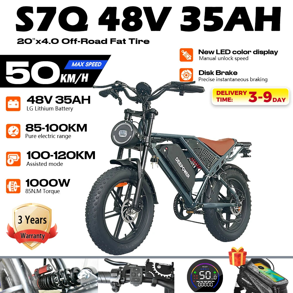 QS7 Max Electric Bicycle 2000W Brushless Motors MTB 48V 35AH Lithium Battery Speed 50Km/h Off Road
