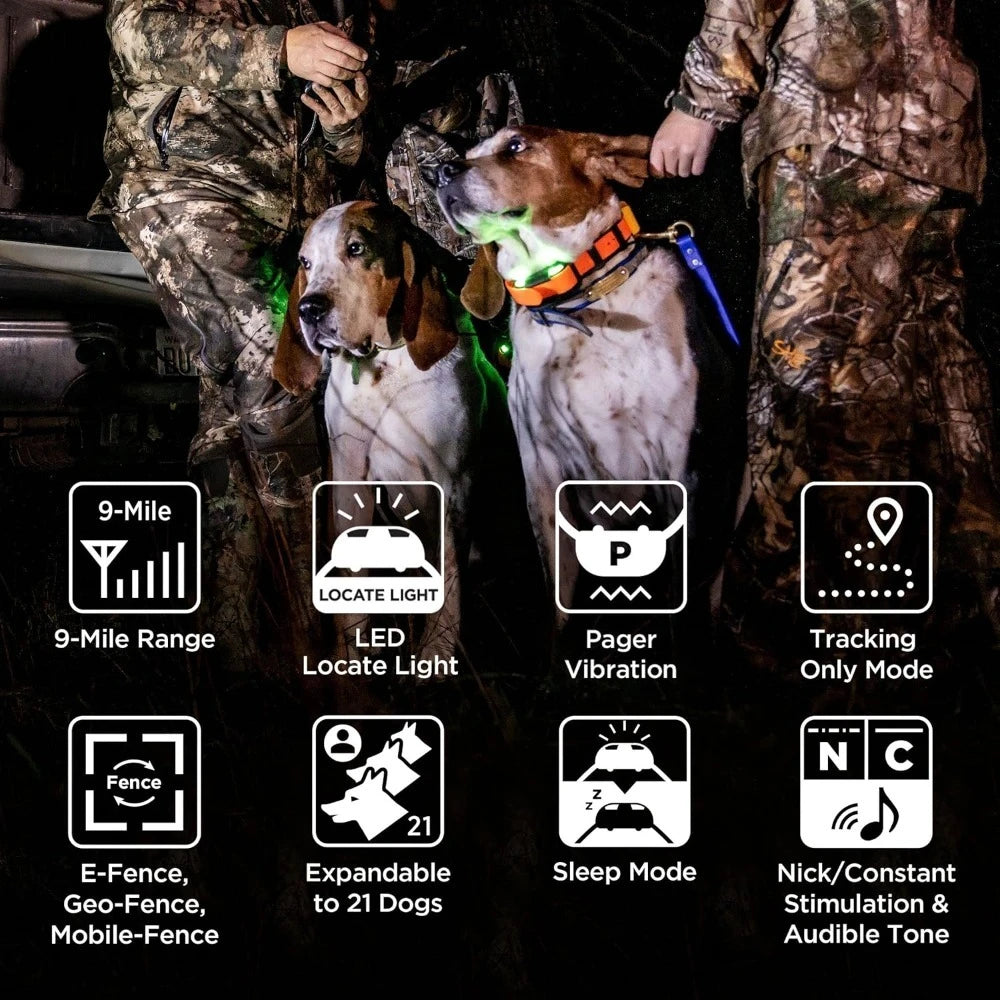 Hunting Ecollar GPS Dog Training Collar,Remote, 9 Mile Range, Tracking & Containment for big Dog