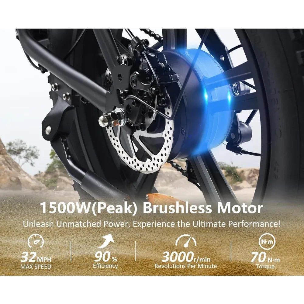 1500W Electric Bike | 48V 18Ah Removable Battery๏ผ32MPH Top Speed - All Terrain Fat Tire
