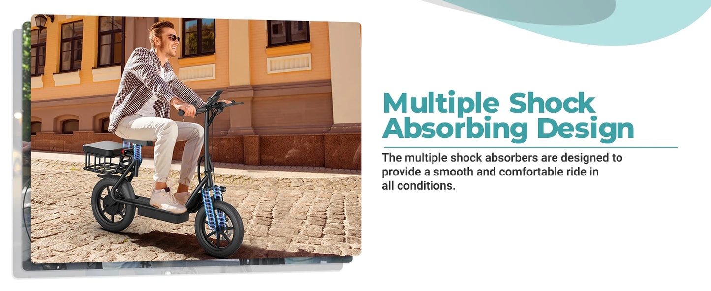 500W 14inch Electric Bicycle 10.4AH Battery 28M Max Range 22MPH Max Speed Shock Absorption Foldable