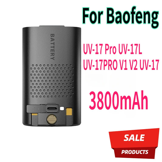 Walkie Battery UV-17 Pro Li-ion 800mAh BL-17UV, Type C For Boafeng UV-17L UV-17PRO V1 V2 UV-17