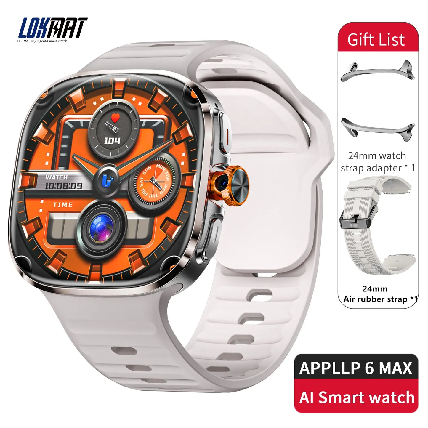LOKMAT New APPLLP 6 MAX Android Smart Watch Phone Amoled Touch Screen Rotating Camera AI Chatgpt