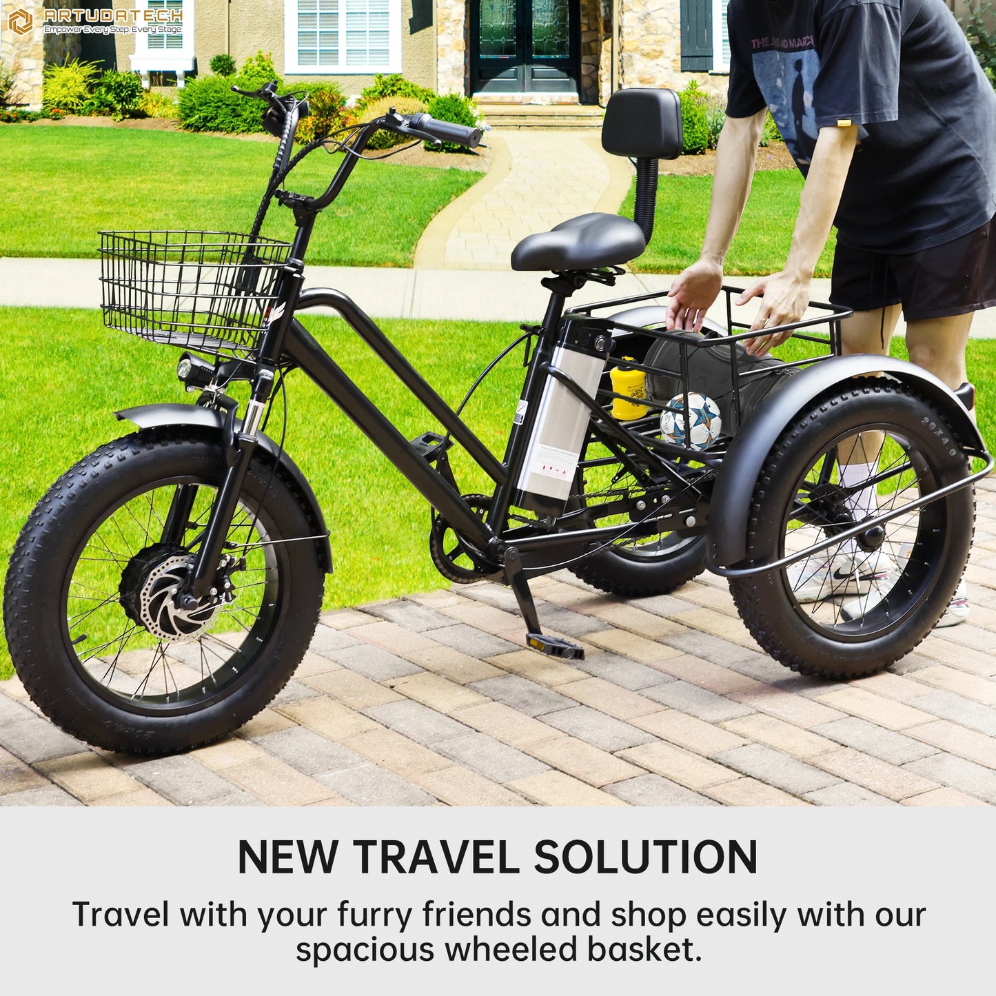 Artudatech 500W 48V 13A Electric Snow Tricycle 3 wheel e-bike 4.0 Fat Tire Tricycle