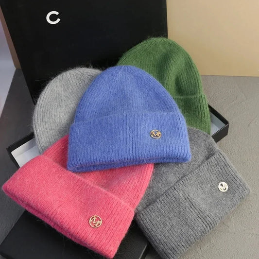 2024 Fluffy  Angora Hat Rabbit Fur Warm Winter Cashmere Wool Soft  Beanies Knitted Outdoor Female