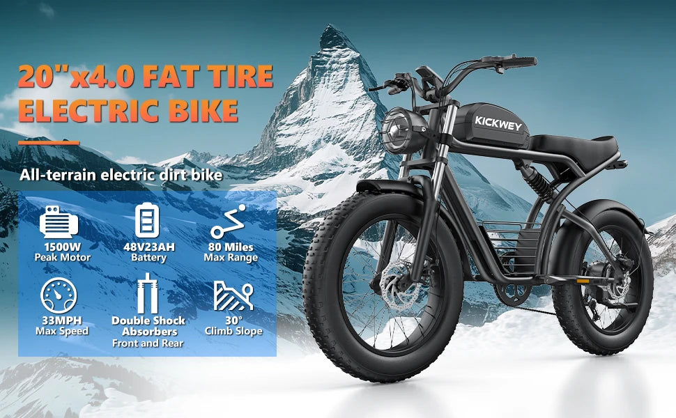 K7 E-bike 1500W Motor 48V 23AH ,20 Inch Fat Tire 32MPH 7-Speed Mountain electric bike