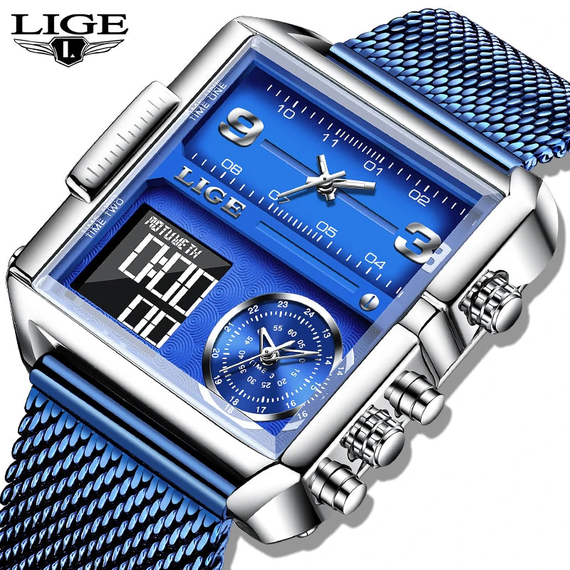LIGE Digital Watch Sports Double Display Big Fashion Waterproof Electronic cool Relogio Masculino