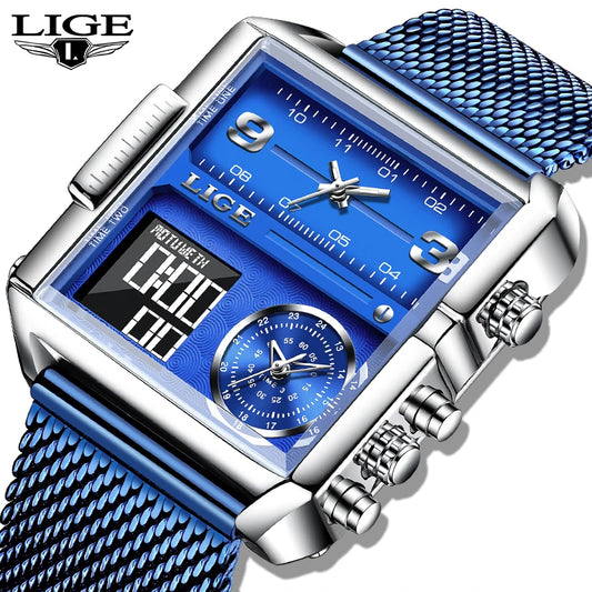 LIGE Digital Watch Sports Double Display Big Fashion Waterproof Electronic cool Relogio Masculino