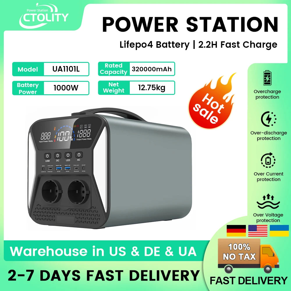1800W 1000W Portable Generator Power Station Lifepo4 Battery Camping 200W Solar Panel Generator