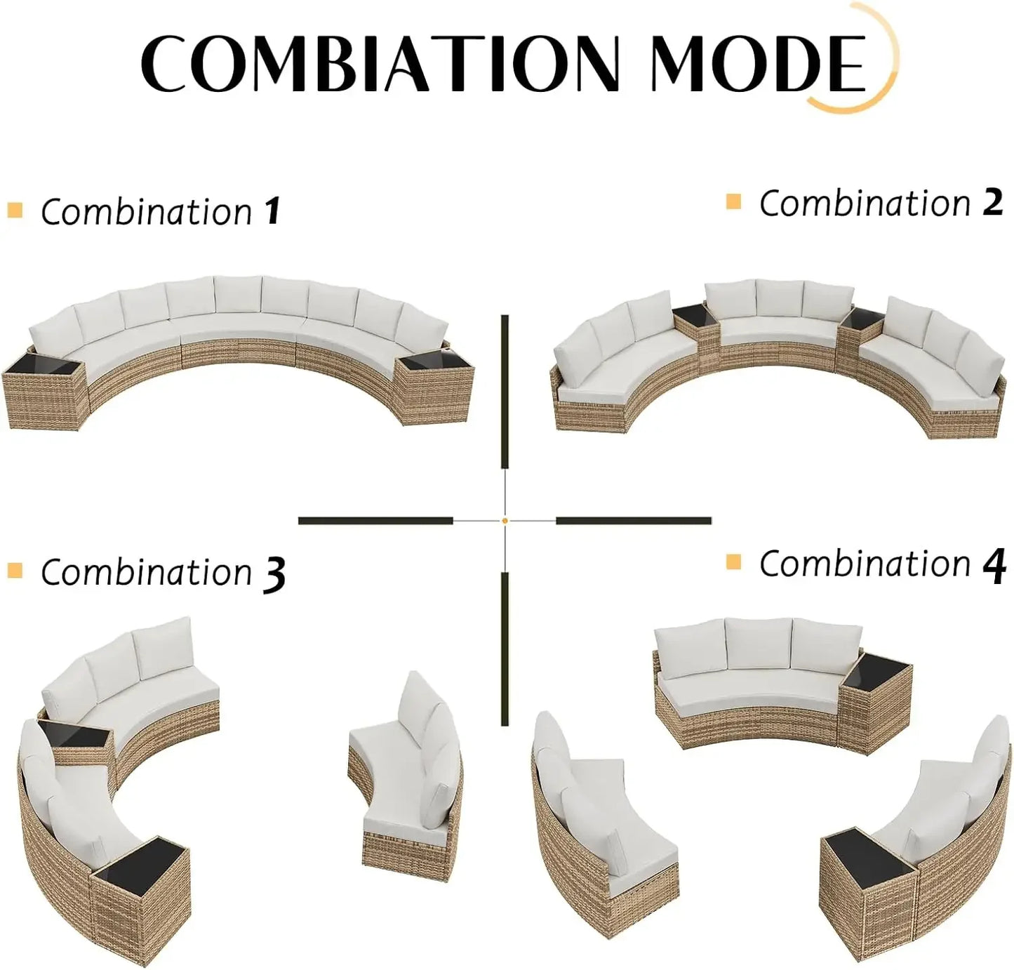 Patio Set,11 Piece Half-Moon Sectional Round Patio Furniture Set,Storage Wedge Table,for Backyard
