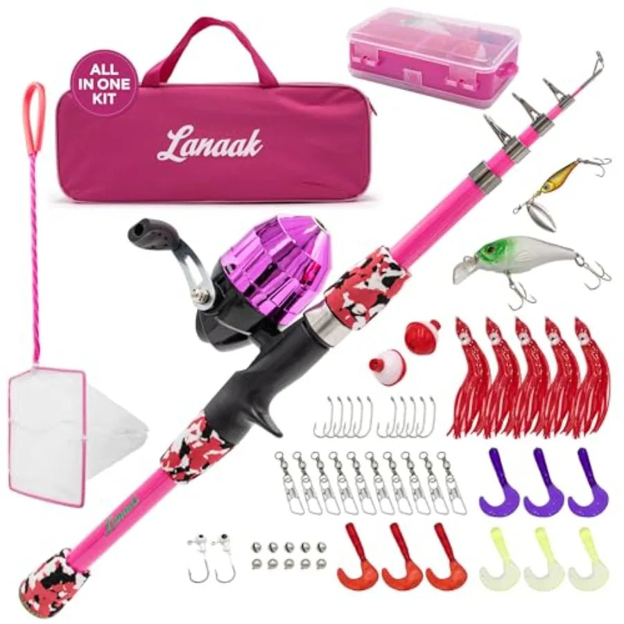Fishing Pole Portable Telescopic Fishing Rod Set Tackle Box, Fishing Net Combo Kit Ideal Adventures