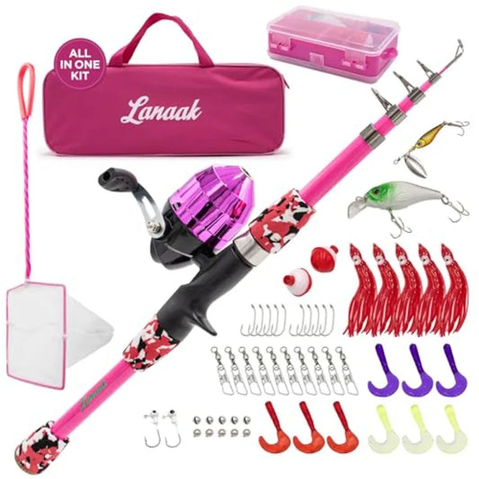 Fishing Pole Portable Telescopic Fishing Rod Set Tackle Box, Fishing Net Combo Kit Ideal Adventures