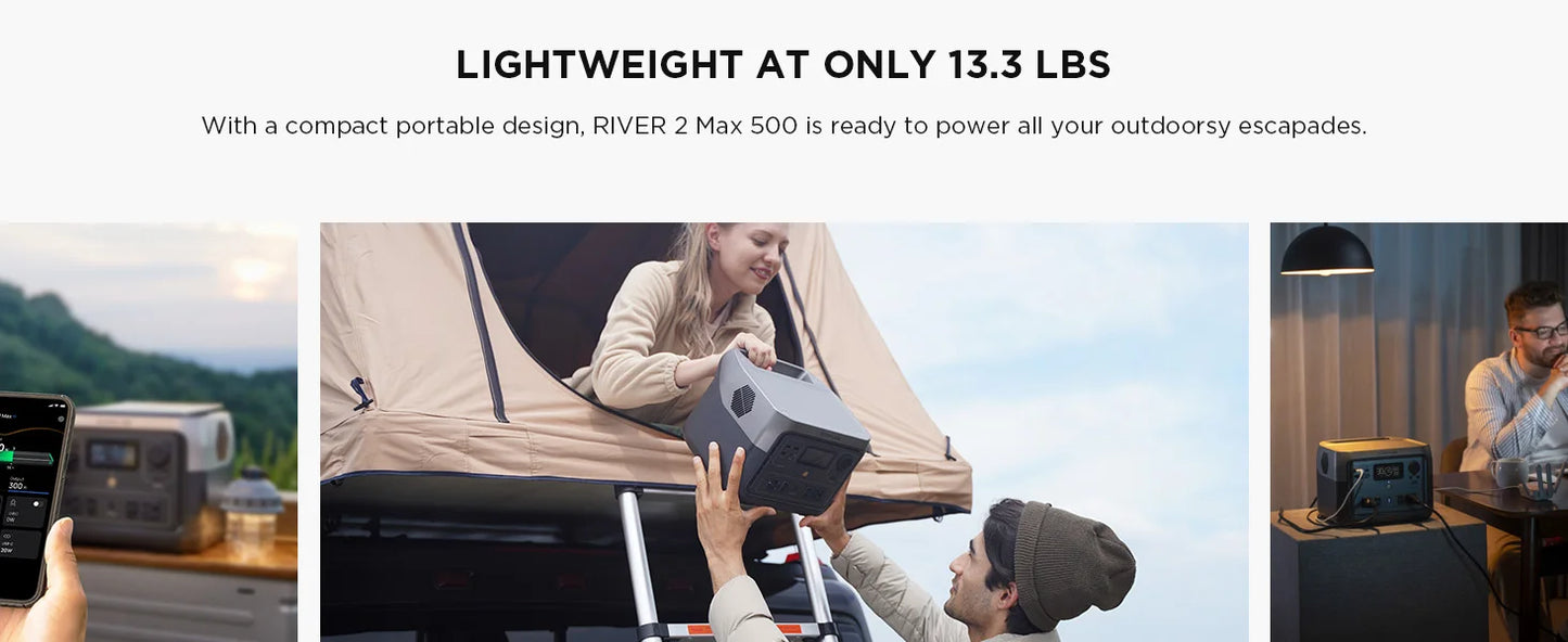 Portable Power Station' 2 Max, 499Wh/512Wh LiFePO4 Battery/ 1 Hour Fast Charge upto 1000W Output