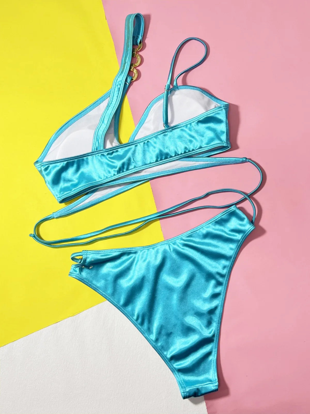 Solid Color High Waist Swimsuit 2025 2-Piece Bikini Sexy Cross V-neck Suspender Backless