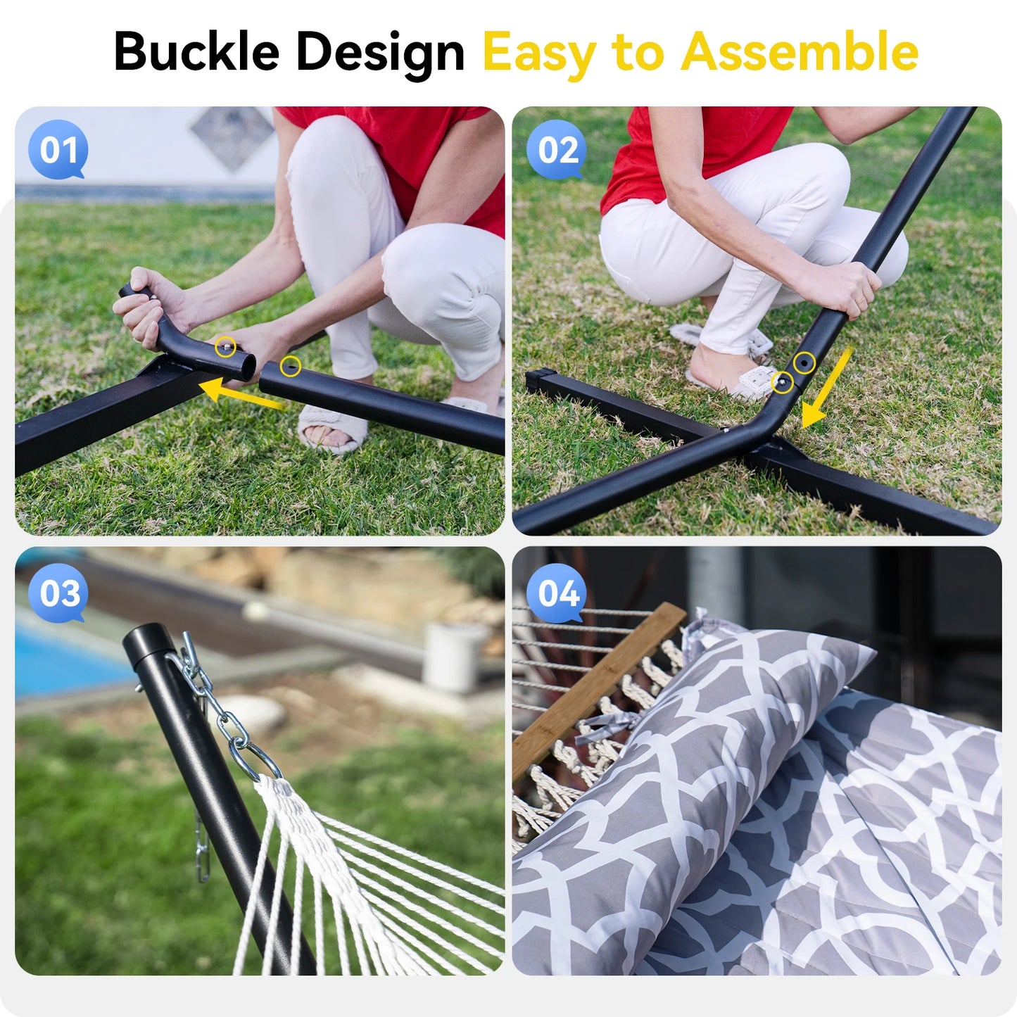 Heavy-Duty Outdoor Hammock,Steel Stand.Detachable for Versatile Use - Ideal for Courtyard,+++