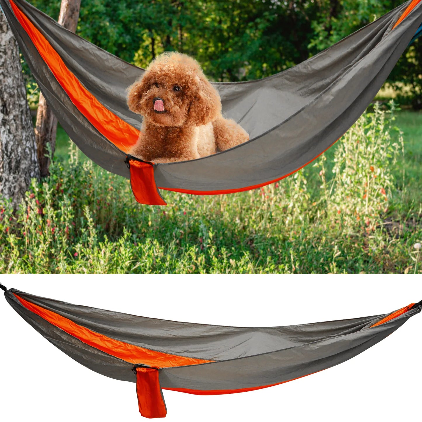 Camping Hammock with Tie Rope Widened Hanging Swing for Indoor Outdoor Camping Silver Gray Orange