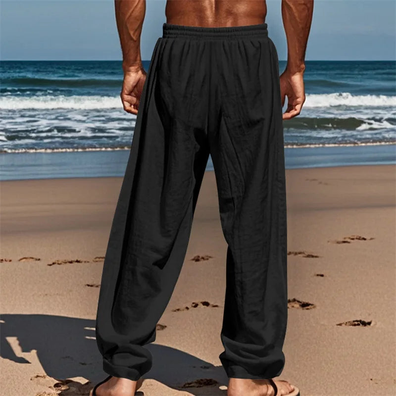 Men s Comfortable Elastic Waist Drawstring Pants with Loose Fit and Breathable Fabric Perfect for Casual Wear on the Beach or