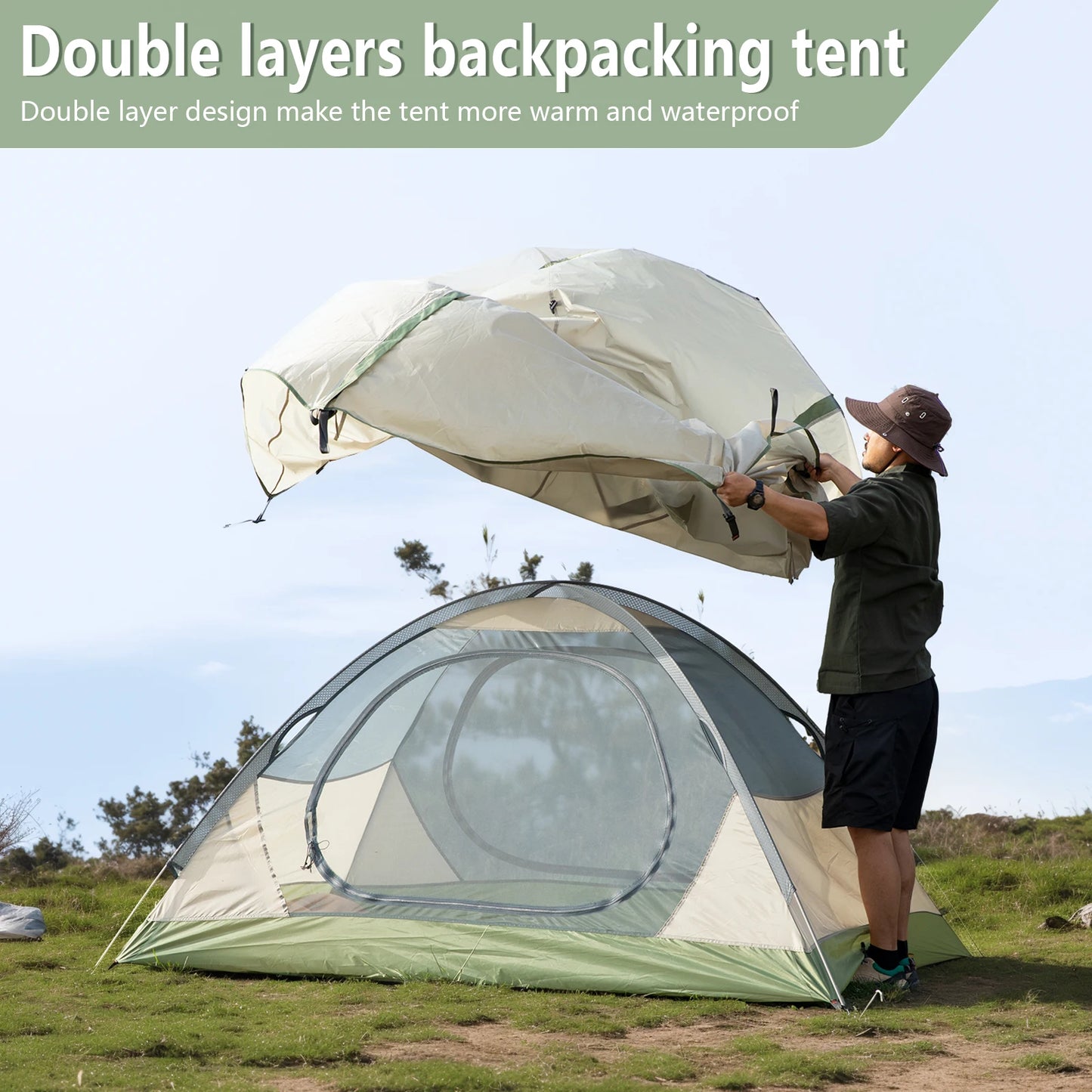 Light Camping Tent 2 Person Double Layer Waterproof Portable Easy to Set up Tent for Hiking
