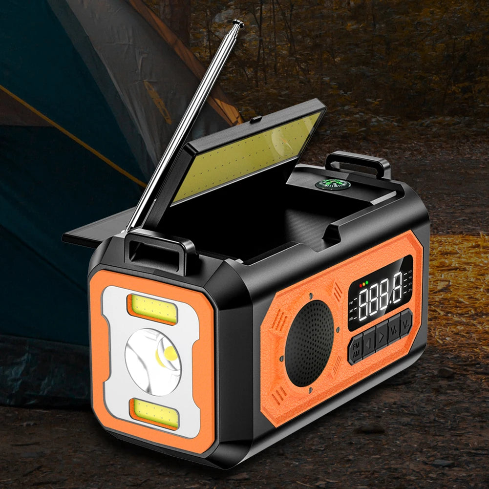 12000mAh Solar Hand Crank AM/FM/NOAA Weather Radio, 2 Solar Panels Multifunction Radio Reading Lamp