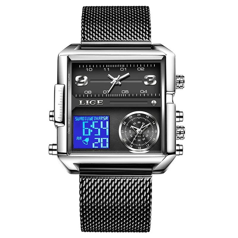 LIGE Digital Watch Sports Double Display Big Fashion Waterproof Electronic cool Relogio Masculino
