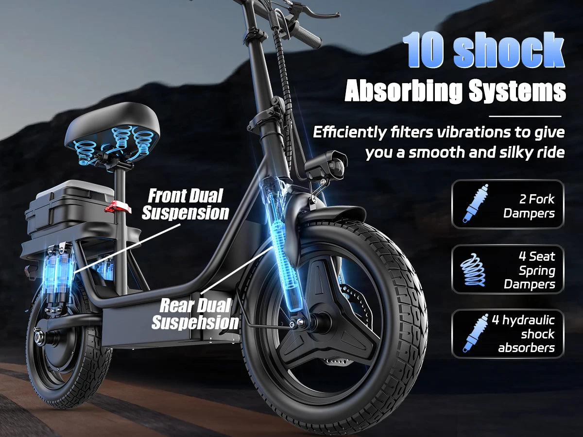 Folding Electric Scooter, 700W Peak Motor 48V 17.5Ah 300lbs Max Load,10 Full Shock Foldable