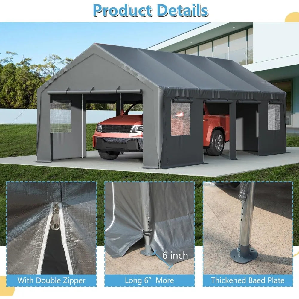 Carport 13'x25'x10' Heavy Duty, Roll-up Sidewall,Ventilated Windows, Portable for Car, SUV, Boat