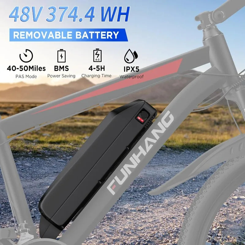 E-Bike for Adults, 26'' 1000W Peak Ebike, 48V 374.4WH Removable Battery, Adjustable Stem, Fenders