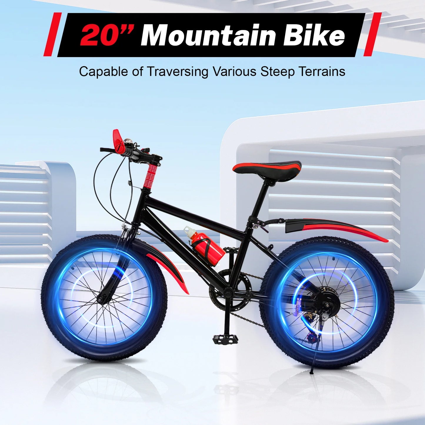 20" Mountain Bike 7 Speeds Kids Bicycle Dual-Disc Brakes Height Adjustable MTB Boys Girls