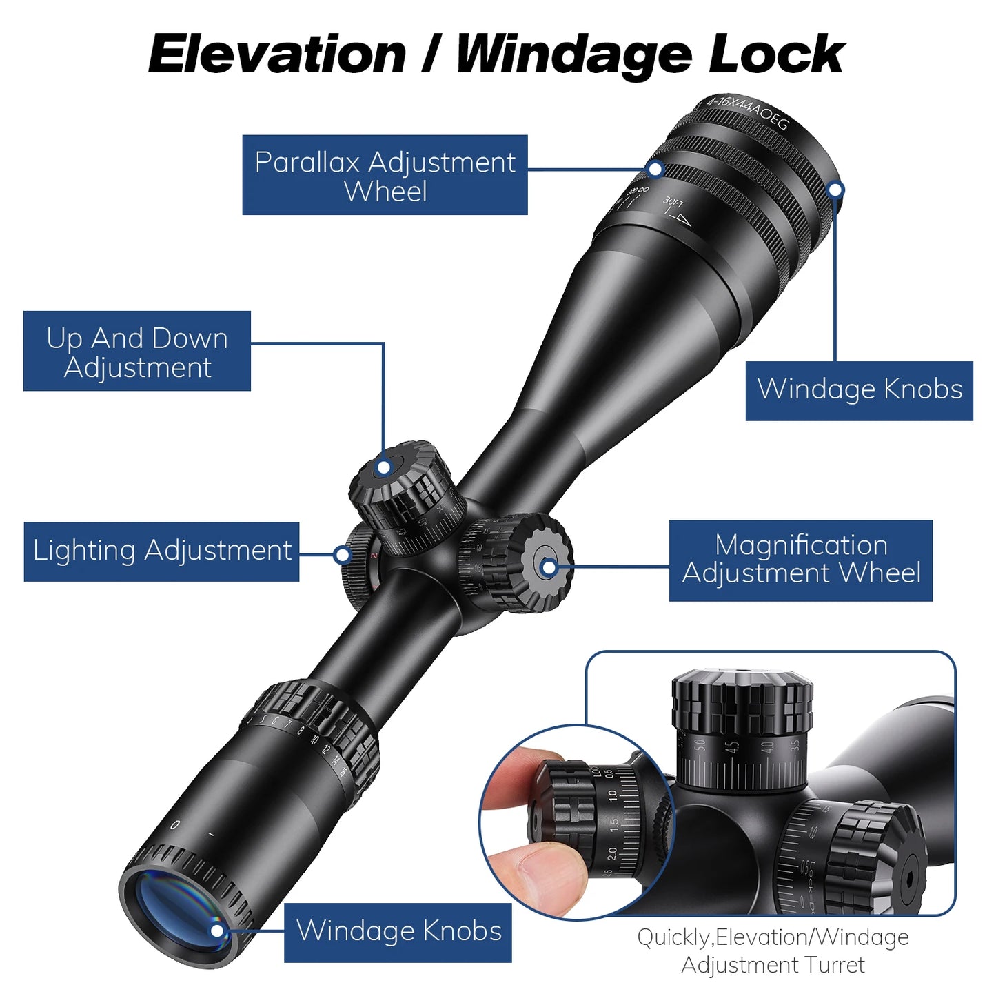 Tactical 4-16x44 AOE Riflescope Tactical Red Green Illuminated Sight Sniper