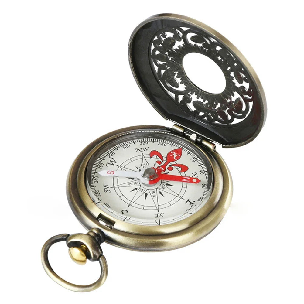 Vintage Bronze Pocket Compass ,Hiking Navigation Compass Kid Gift Tool Carabiner