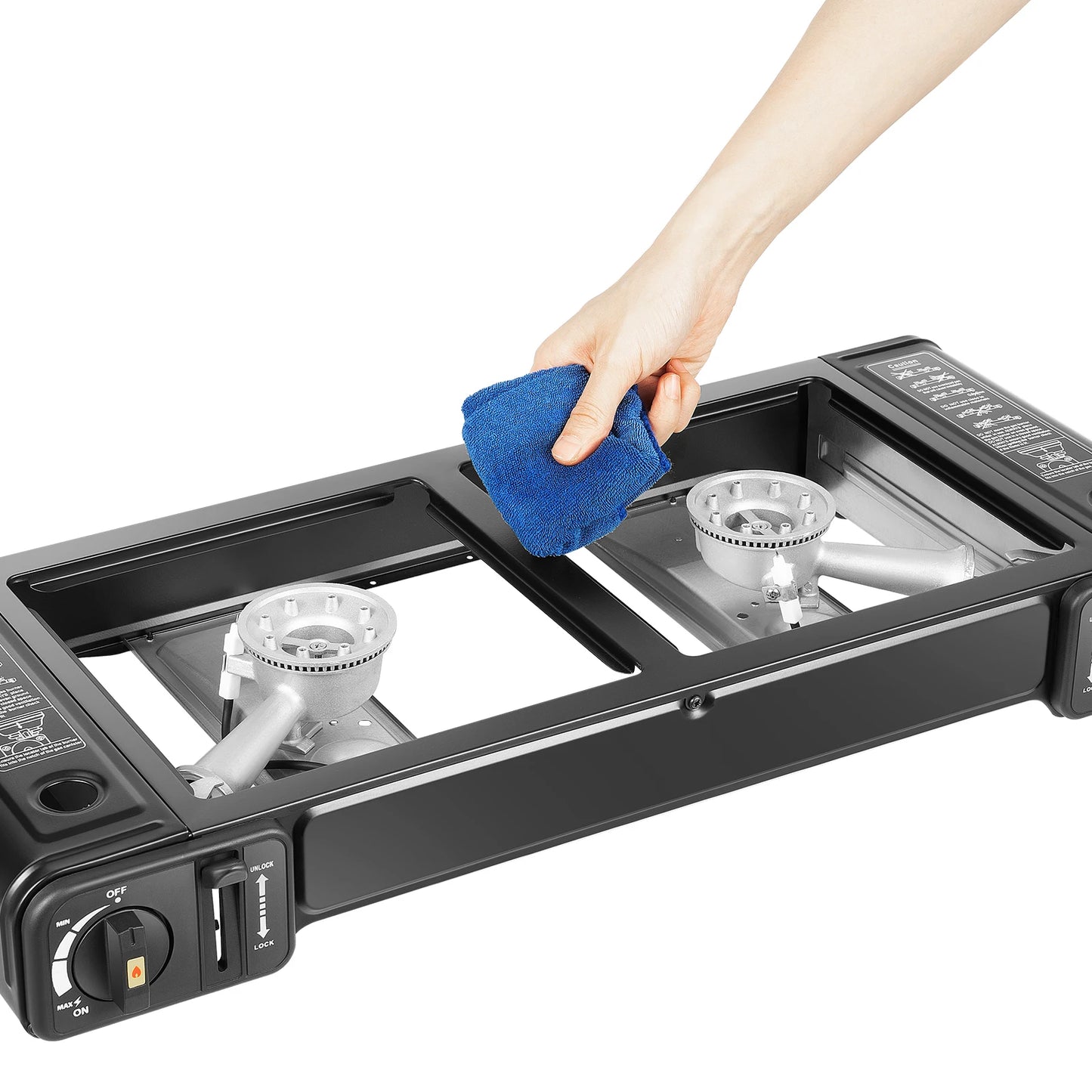 Butane Camping Stove W/ 2 Burners ignition Stove Grill Tray Picnic Cooker Stove Frying Pan