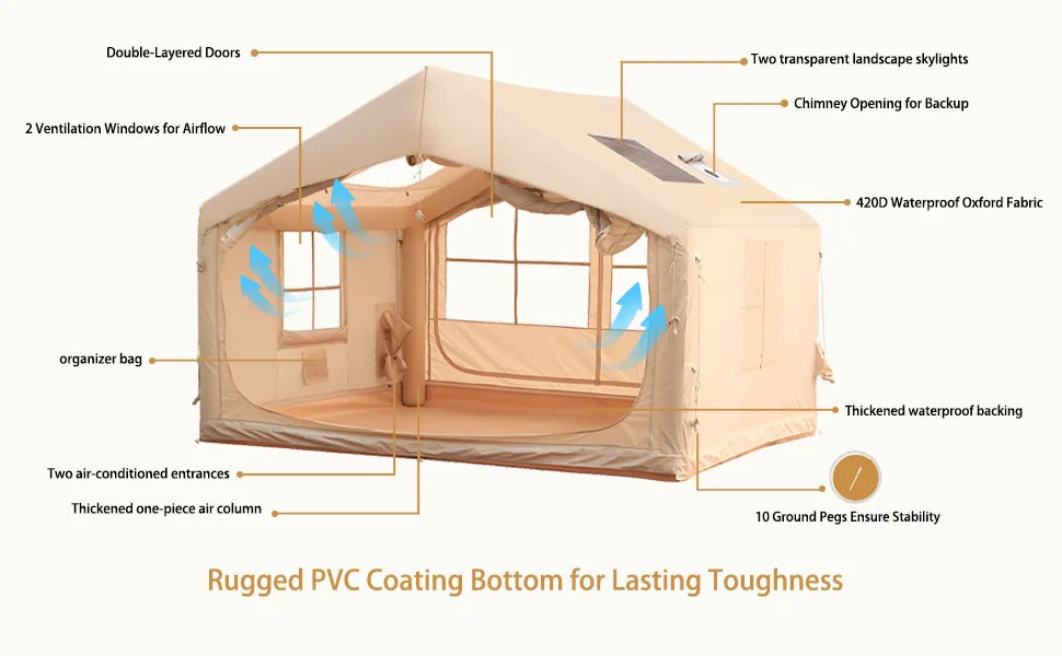 6-8 People Inflatable Tent/house, waterproof,4 season Blow up, Camping,Glamping Easy Setup