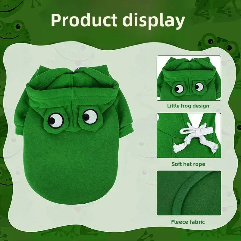 Dog Frog Costume, Dog Hoodies Warm Puppy Autumn Winter Apparel Jumpsuit with Eye Hood