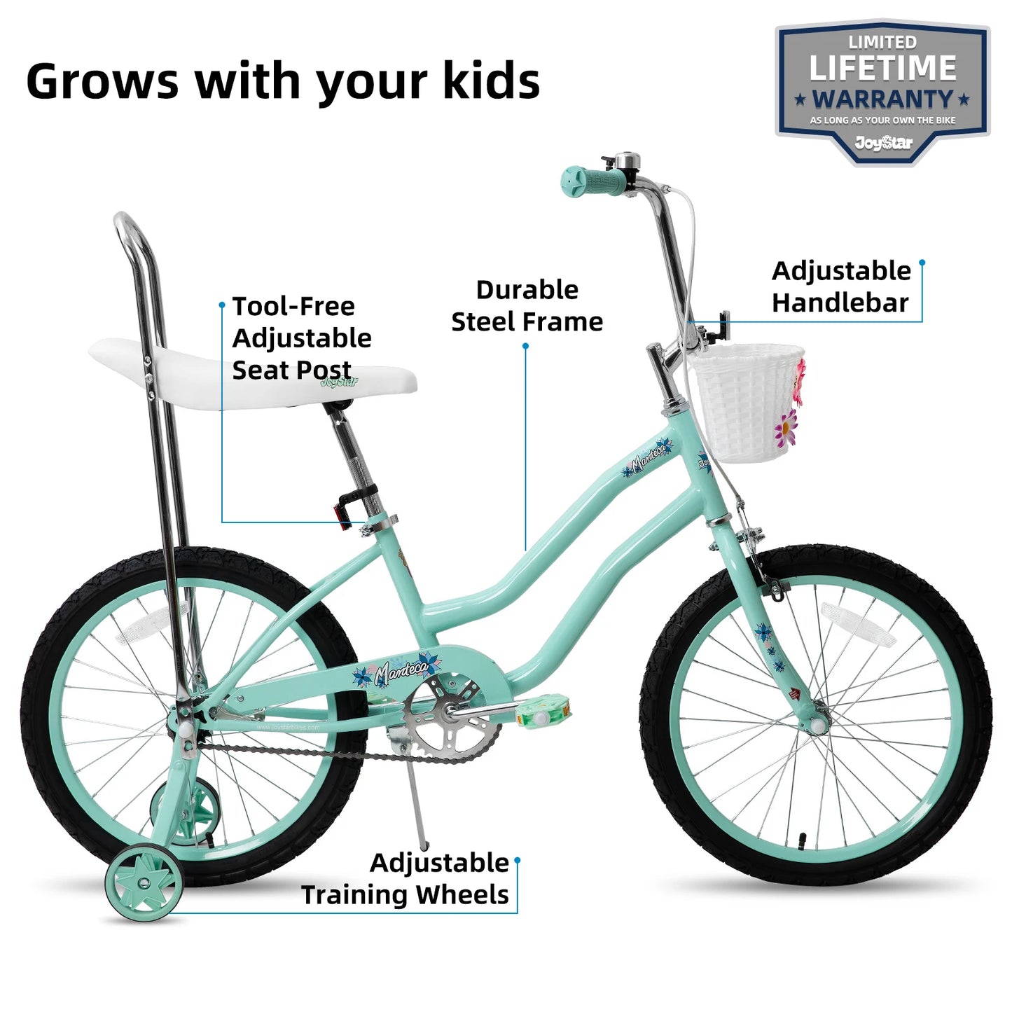 20 Inch Girls Bike,Training Wheels, Banana Seat, Girls Ages 7-12 Years Old,Handbrake/ Coaster Brake